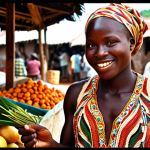 A friendly Sierra Leonean person greeting someone with "Kushe?" (How are you?), showcasing the warmth of Kriol greetings. The setting is a vibrant market.